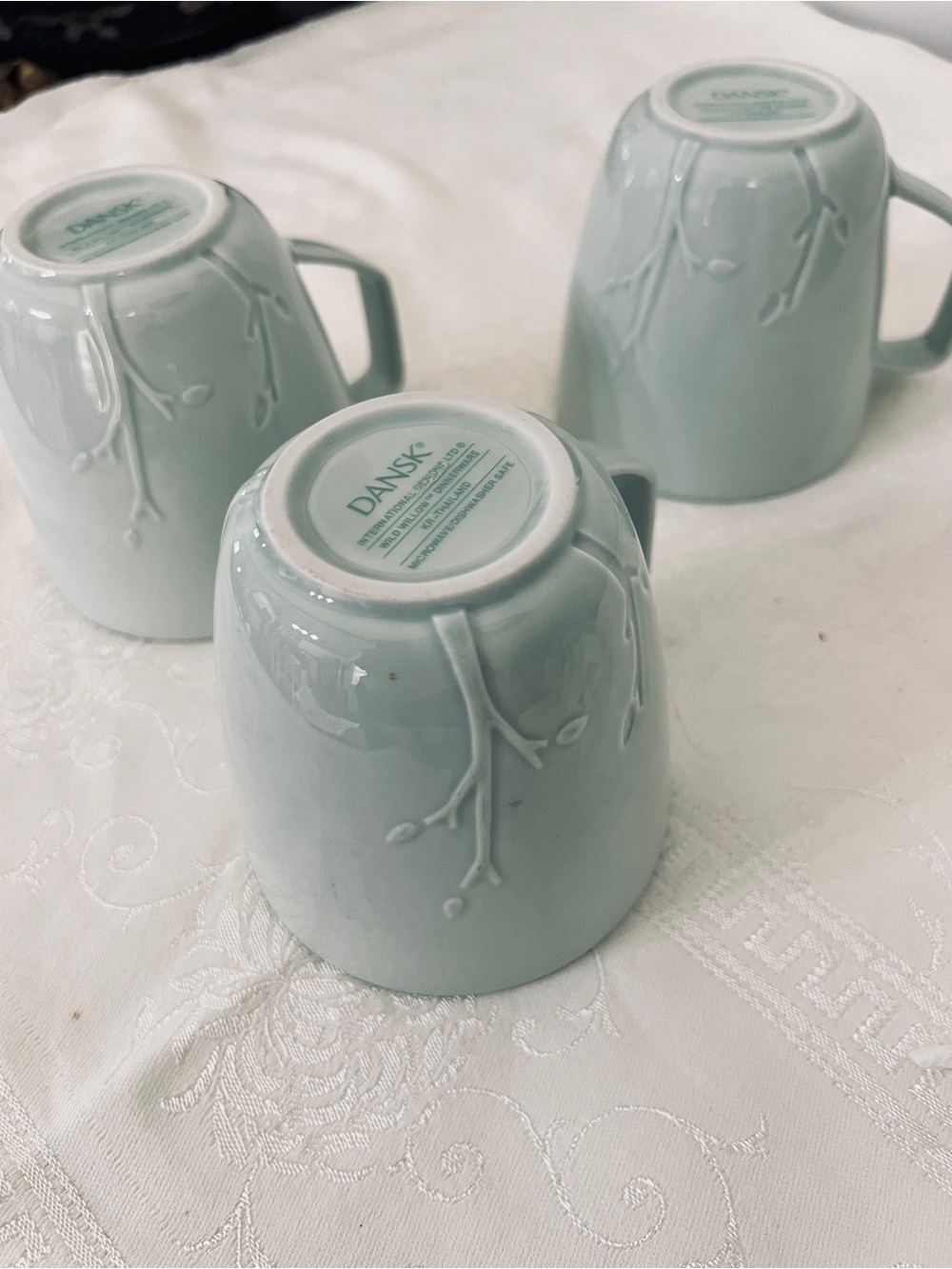 Dansk Wild Willow Celadon Green China Mugs Set of 3 Rare